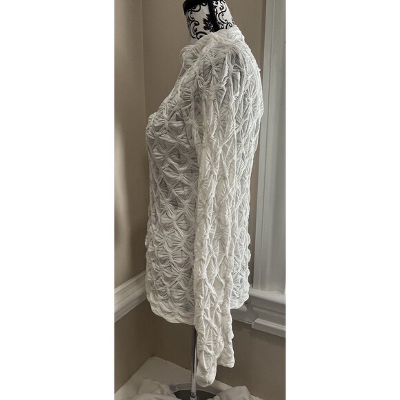 Maeve By ANTHROPOLOGIE Mock Neck Textured Semi Sheer Top Sz L Minimalist - Picture 8 of 16